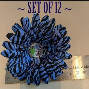 12- Blue Zebra Gerbera Flowers with Bling 4 in. DIY Barrettes Headbands Tutus